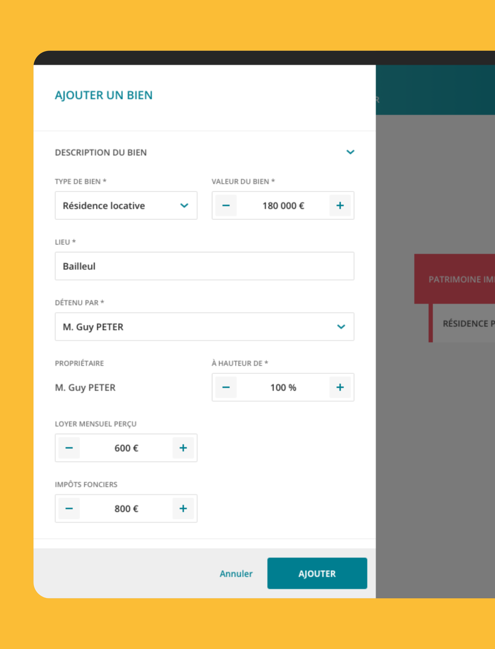Édition des données, Exemple d'un volet d'édition qui passe par-dessus l'écran principal
