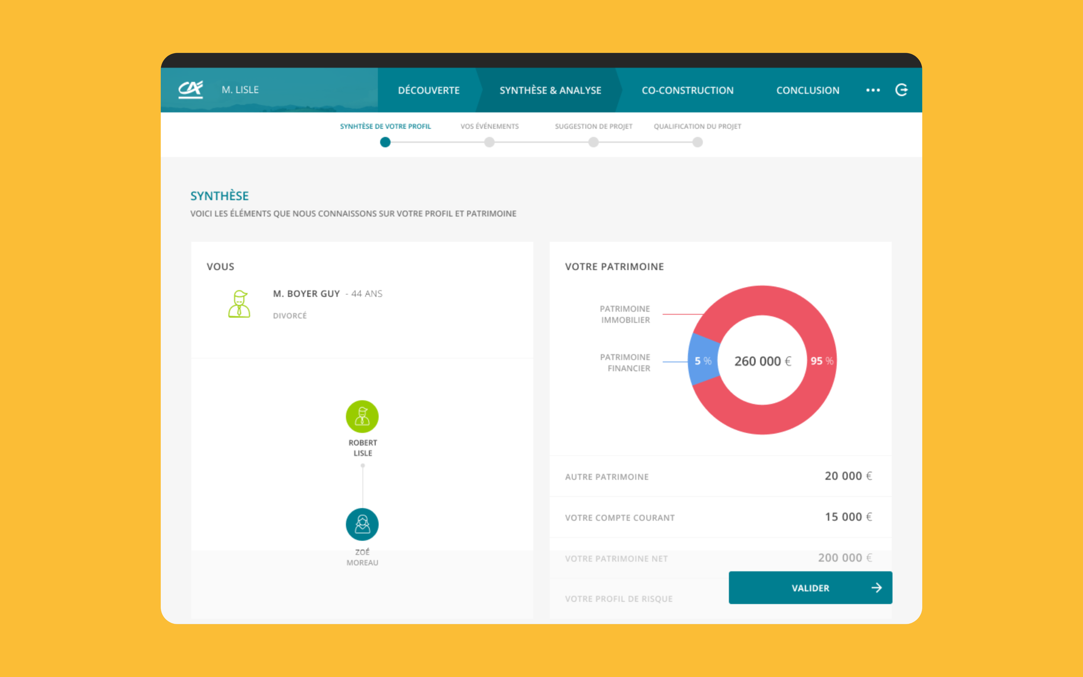 Mon patrimoine, Présentation de plusieurs écrans