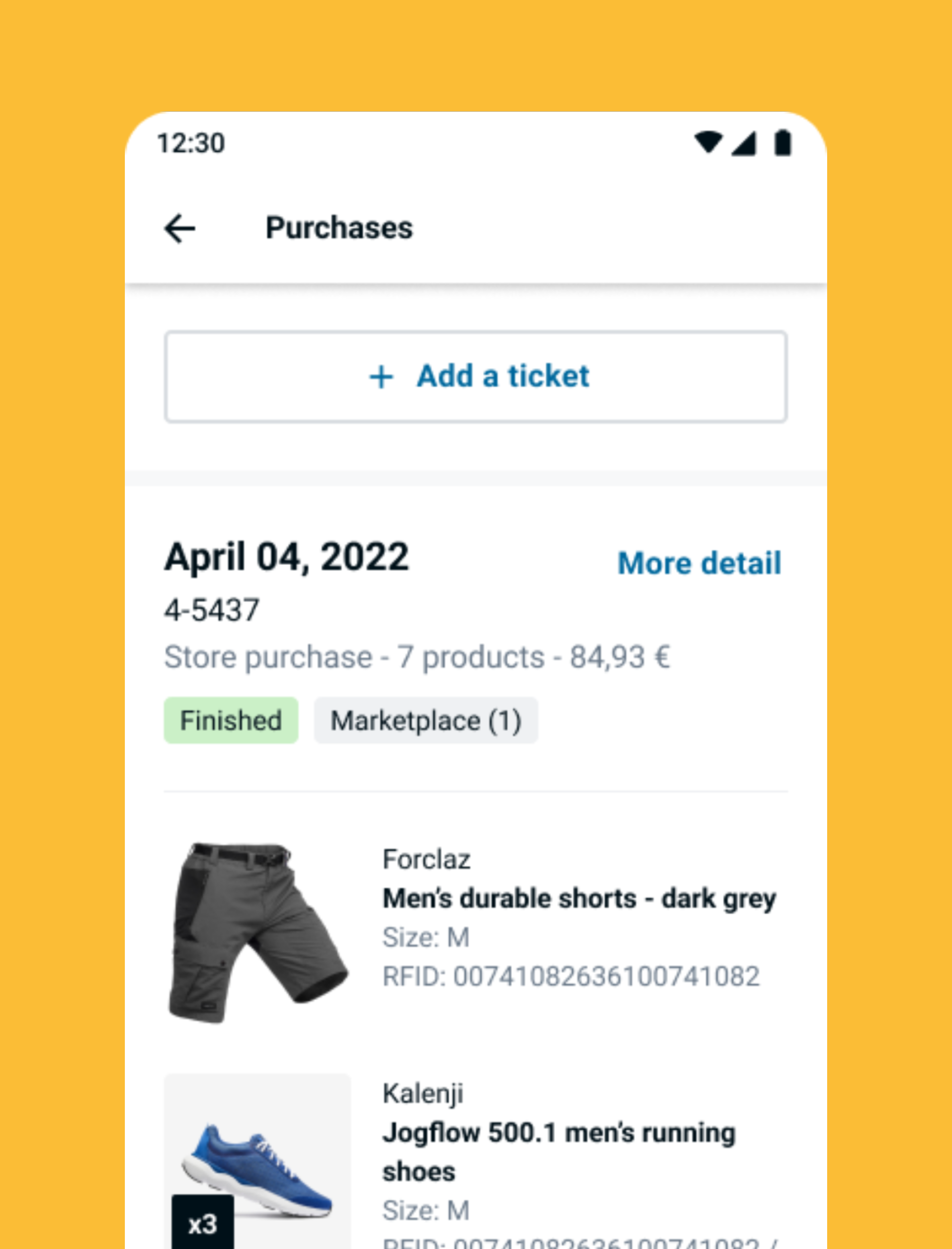 Commandes, Page des commandes d'un client