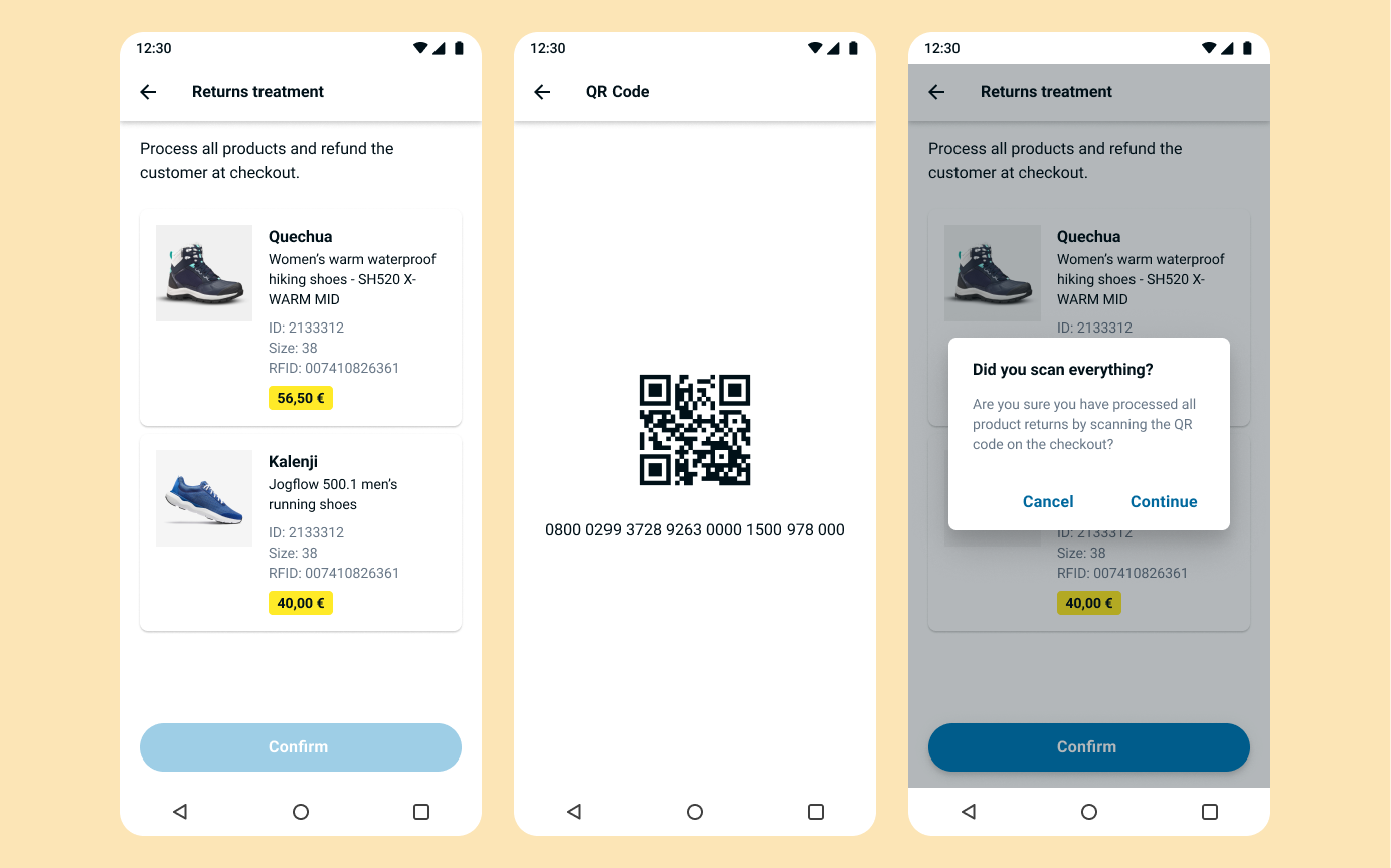 Après : ajout d’une modale de confirmation avant de quitter l’écran