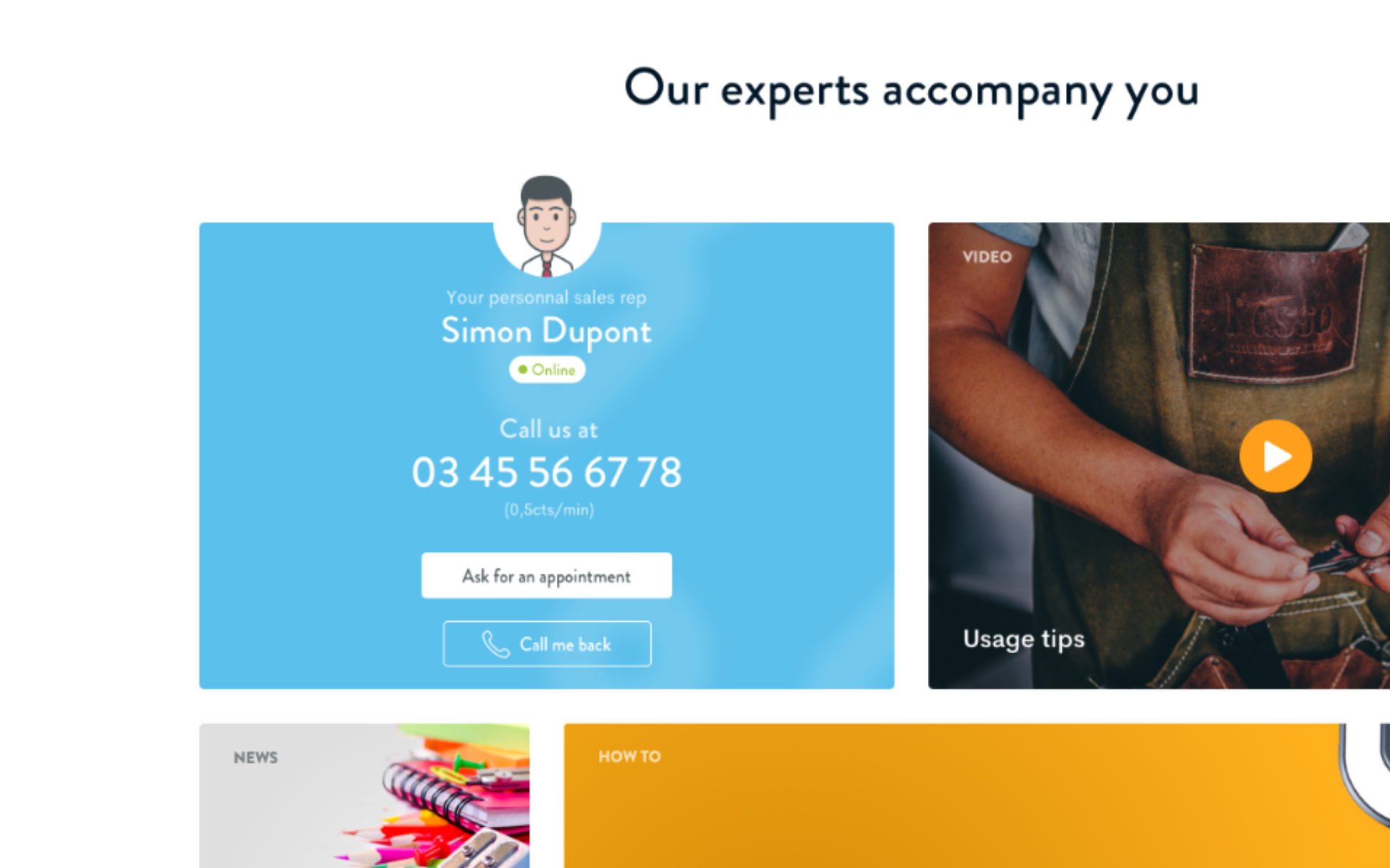 Accueil, Encart personnalisé pour contacter un conseiller