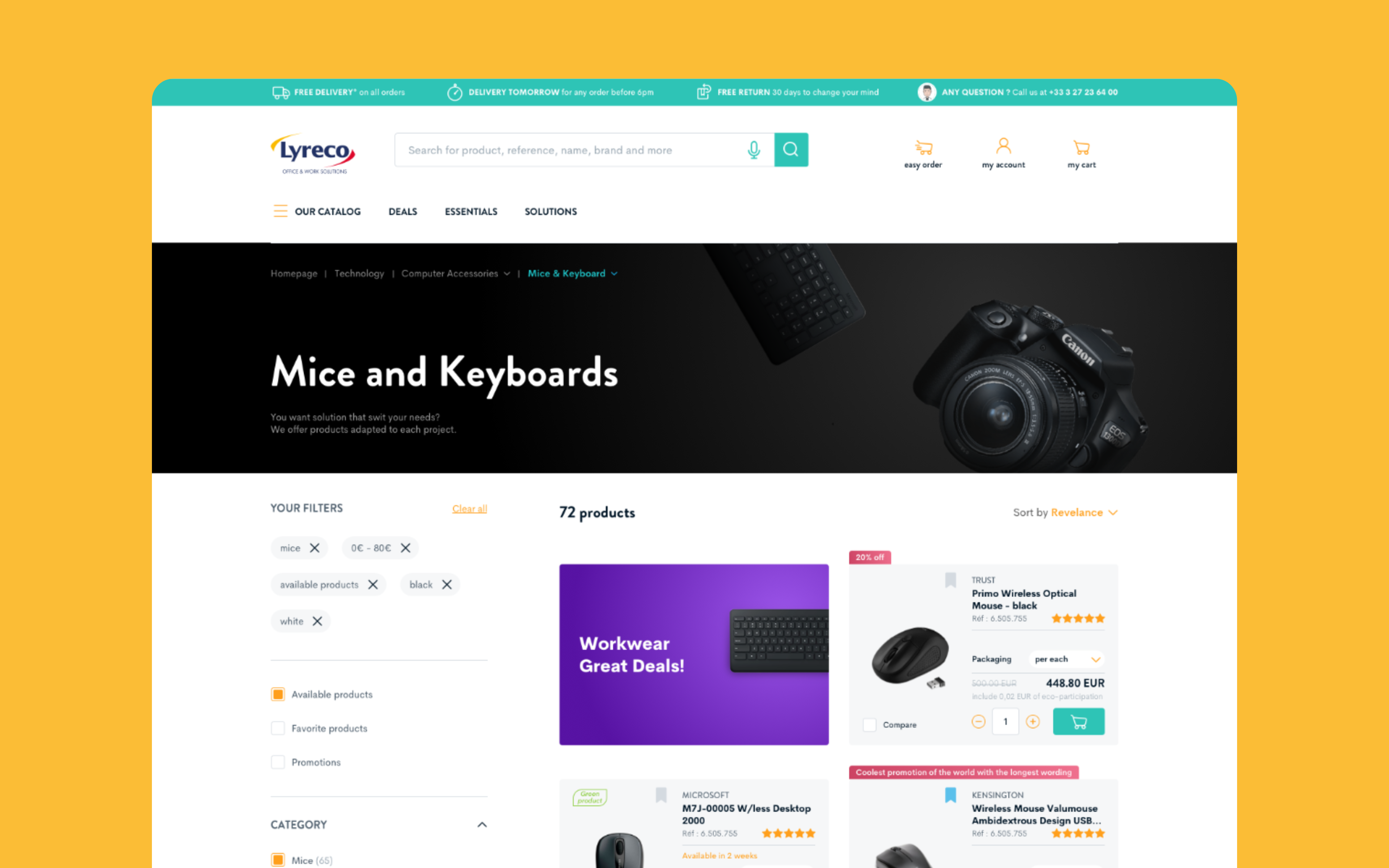 Liste produit, Exemple d'un page pour la catégorie "Souris et claviers"