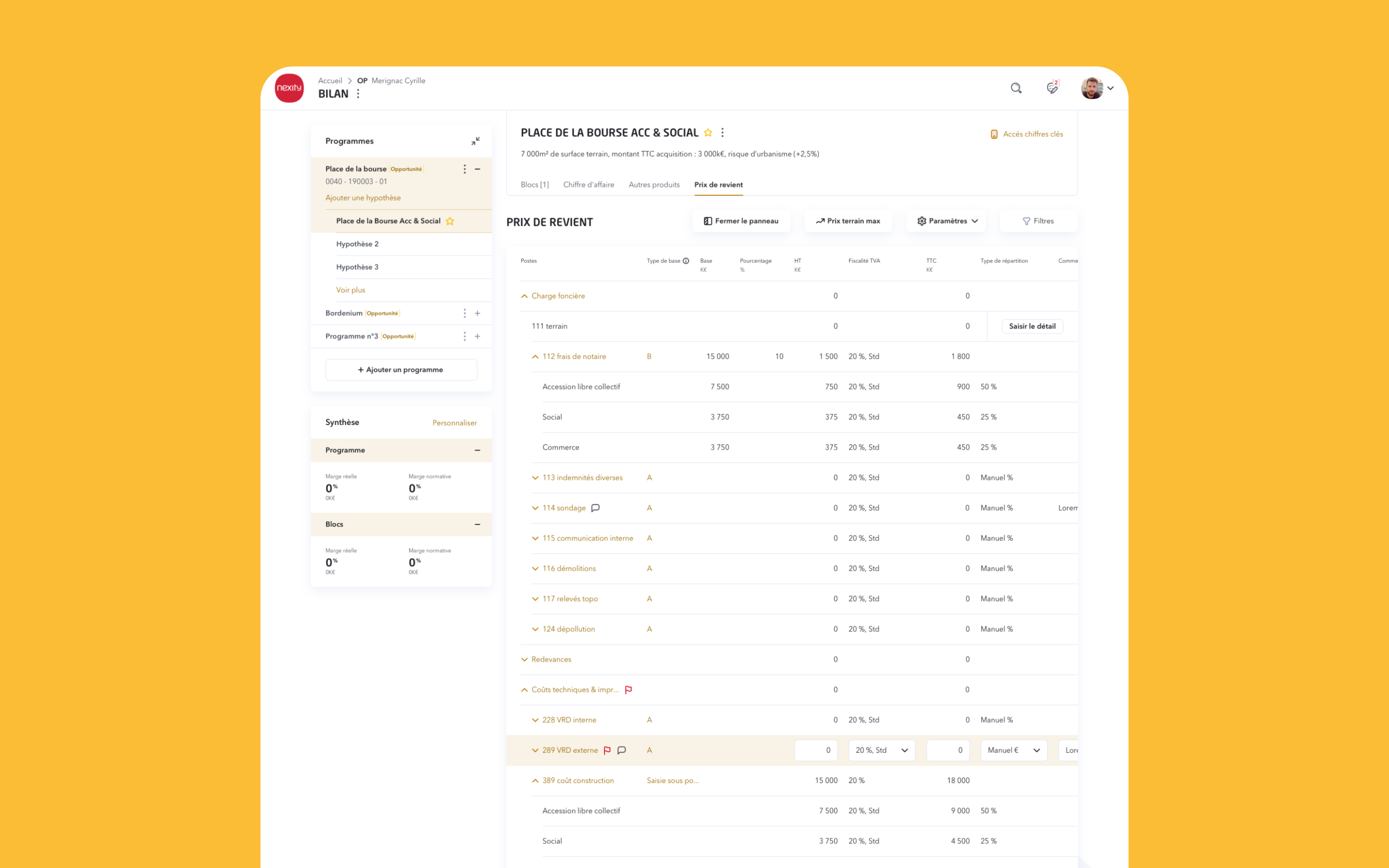 Bilan, Vue d'ensemble de la page