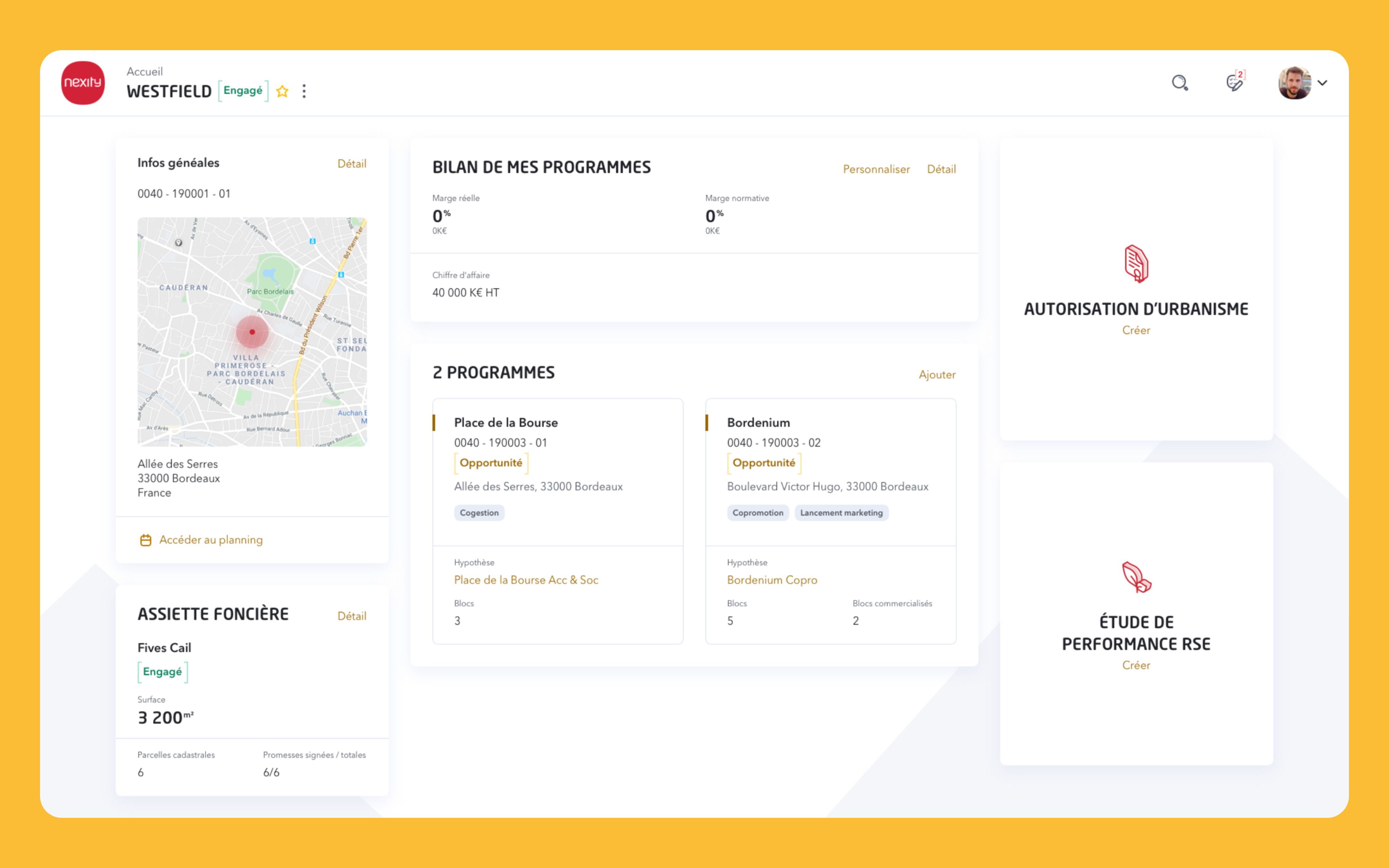 Dashboard, Présentation de toutes les informations du terrains